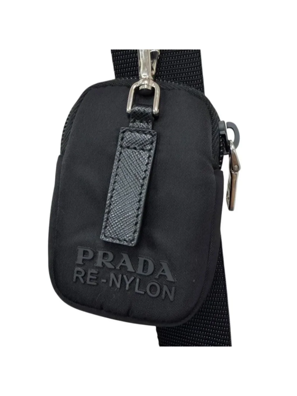 Prada Leather Re-Nylon Triangle Logo Pouch Crossbody Shoulder Bag Black